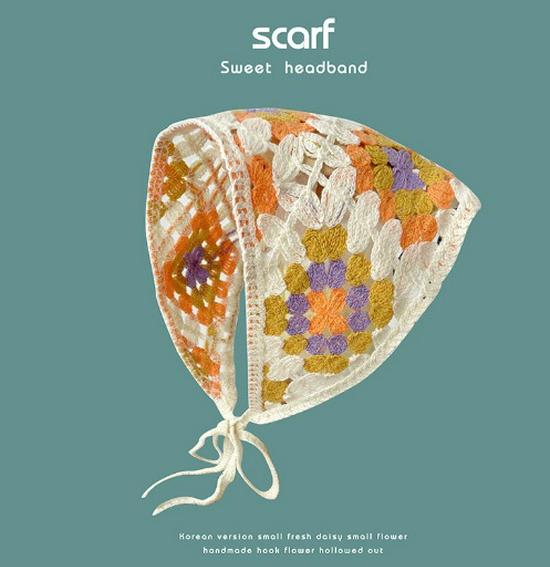Весенне-осенний корейский треугольный шарф и повязка для волос крючком - милый цветочный стиль для женщин и девочек