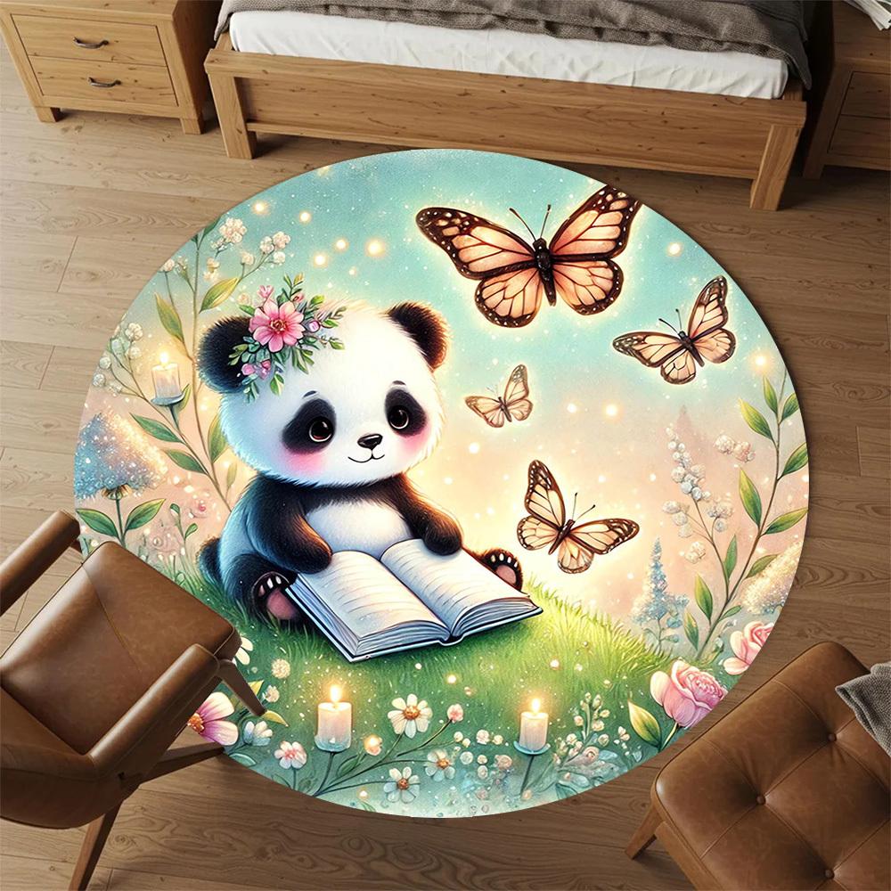 1pc panda butterfly Round Chair mat Area Rug - Non-Slip, Floor Mat for Office, Bedroom, and Indoor Decor -1002070