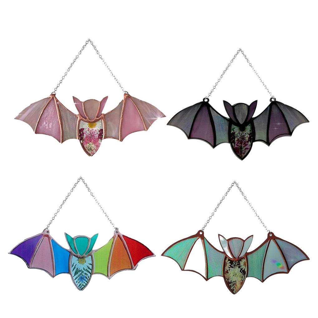 Halloween Bat Stained Glass Suncatcher - Indoor And Outdoor Bat Decor Hanging Practical Durable