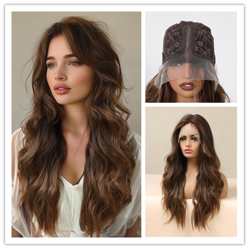 ALAN EATON Synthetic Front Lace Wig Red Brown Long Highlight Wave Middle Part Hair Synthetic Wigs Daily Party for Women