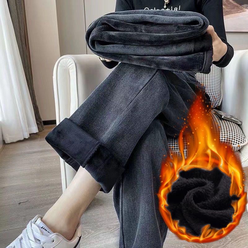 Джинсы с высокой талией и широкими штанинами из бархата для женщин — для стройных и высоких, для осени/зимы