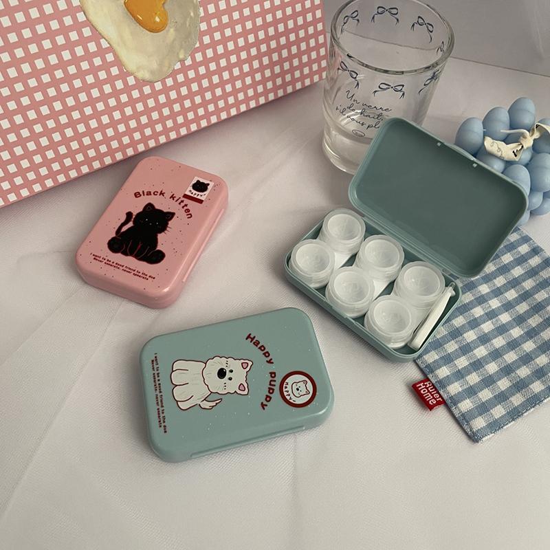 Черный котенок белый собака контактные линзы коробка комплект портативный футляр для контактных линз с пинцетом присоска набор для дорожного набора держатель подарок
