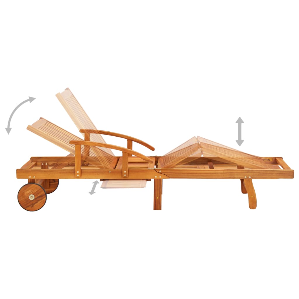 Folding Sun Lounger with Cushion Solid Acacia Wood