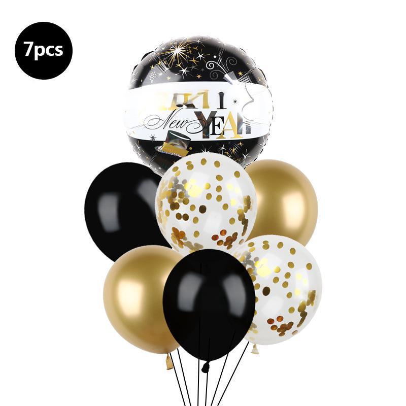 Набор из 7 штук Черное Золото Блестки С Новым Годом С Новым Годом Тема Латекс Алюминиевая Фольга Взлетающая Комбинация Воздушных Шаров