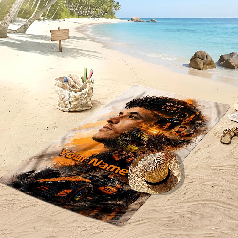 Lando Norris Custom Beach Towel, Print Your Name Text Lightweight Absorbent Towel for Swimming Travel