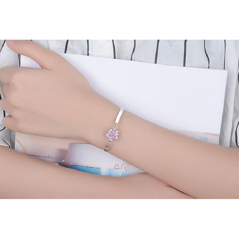 Fashion 925 Sterling Silver Clear Pink Zircon Cherry Blossoms Flower Necklace+Earrings+Bracelet 925 Stamp Jewelry Sets for Women