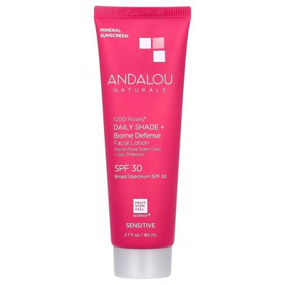 1000 роз, Ежедневная защита от солнца + Защита биома, Лосьон для лица, SPF 30, 80 мл(2.7 жидких унций)