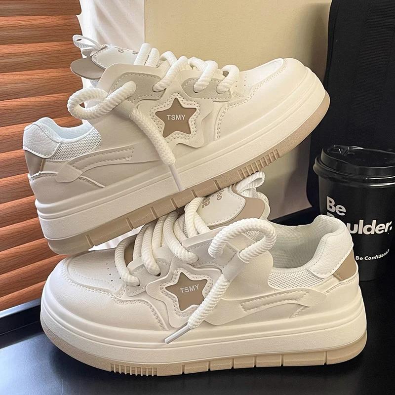 Fashion Women Platform Sneakers Star Design Lace Up Skateboard Flat Outdoor Comfortable Running Sports Shoes Tennis Jogging Sneakers