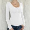 Women Slim Fit V Neck Long Sleeve Knit T Shirt With Buttons Y2k Style
