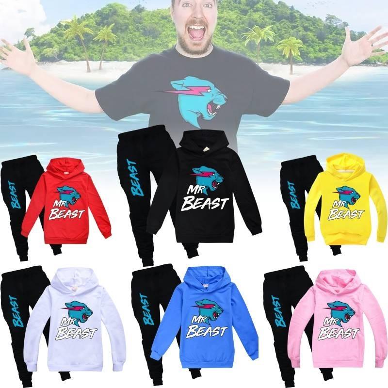 Модный набор худи с мультяшным принтом Mr Beast для мальчиков и девочек. Удобный и стильный