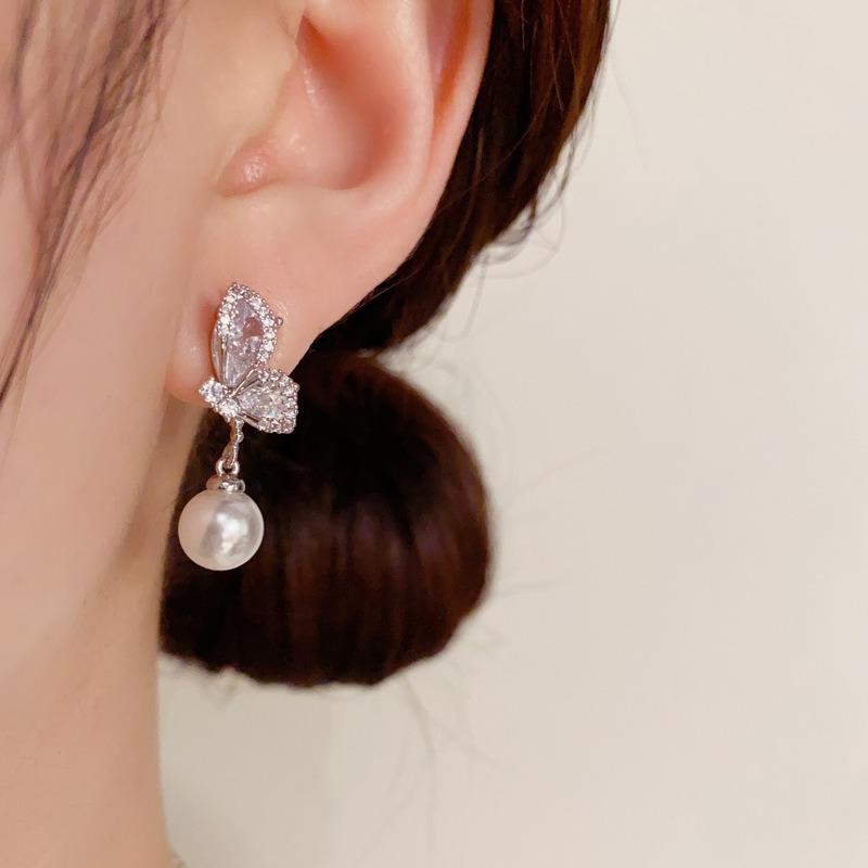 Zircon Butterfly Pearl Drop Earrings Elegant Luxury Fashion Earrings For Women