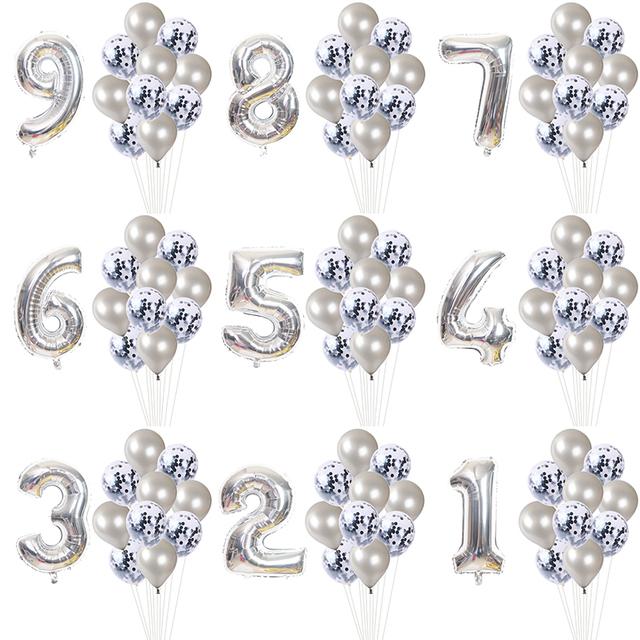 11 шт./компл., большой размер, цифровые воздушные шары из фольги, конфетти, латексный воздушный шар, украшение для дня рождения, свадьбы, детские шарики для душа