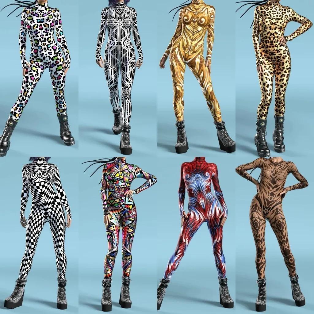 3D цифровая печать сценических костюмов для взрослых Хэллоуин Мероприятие Карнавал Тематическая вечеринка Костюм для косплея Костюм для ролевой игры Комбинезон