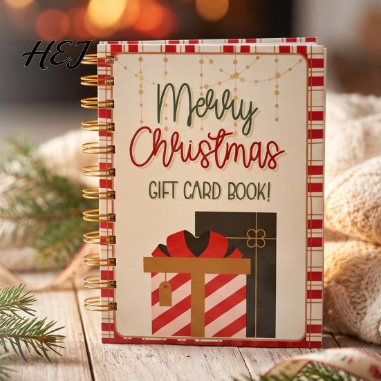 Themed Illustration Gift Organizer Christmas Card Book, 7" x 5" Spiral Bound Merry Personalized Holder Booklet, Greeting Album, for Xmas Party