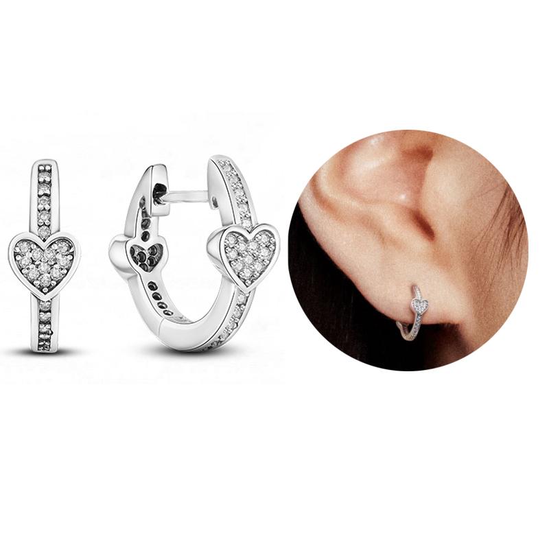 Серьги из стерлингового серебра 925 пробы, настоящее большое сердце, циркон, круглые серьги-кольца для женщин, модные серебряные серьги, ювелирные изделия, подарок