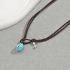 Ветер Женское Длинное Ожерелье Винтажный Дизайн из Двойной Кожи Инкрустированное Бирюзой Цепочка на Ключицу Геометрическое Ожерелье Женское
