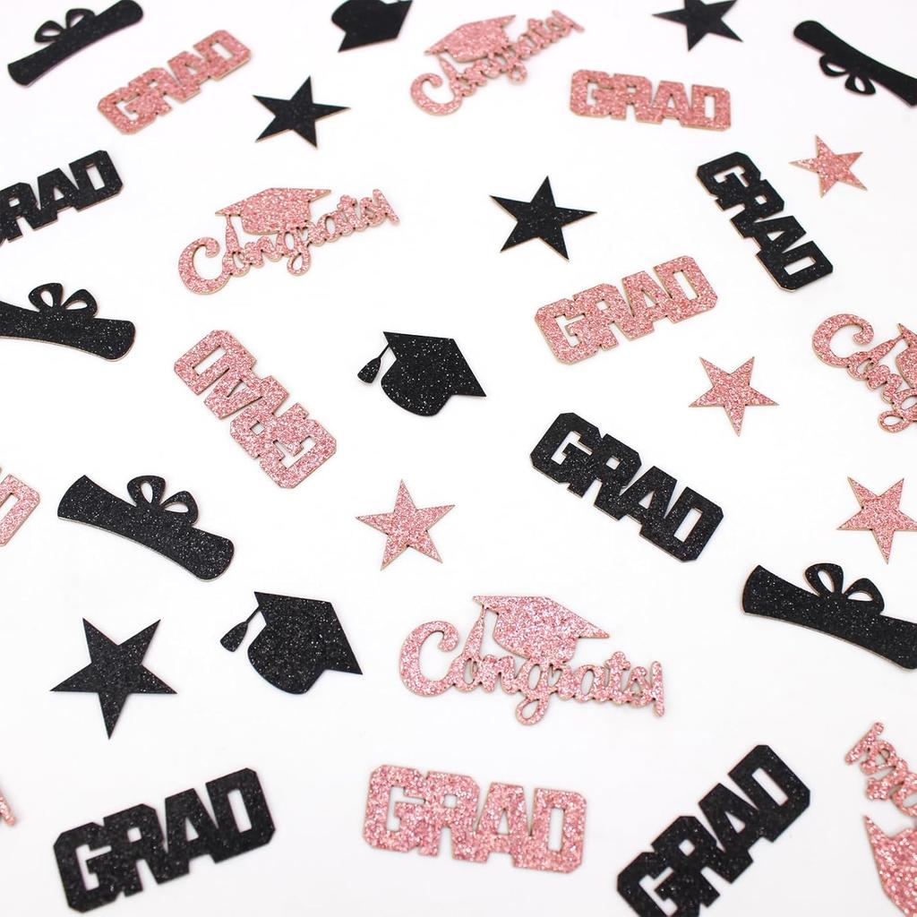 Glitter Graduation Confetti 2026 Rose Gold Graduation Decorations Grad Cap Star Congrats Grad Table Scatter for Grad Party Decorations 2026