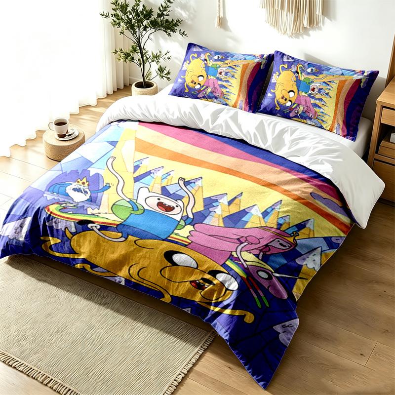 Adventure Time 3pc Duvet Cover Set Simple Modern Bedding Set Wrinkle Resistant Soft Fabric All Season Use a perfect gift