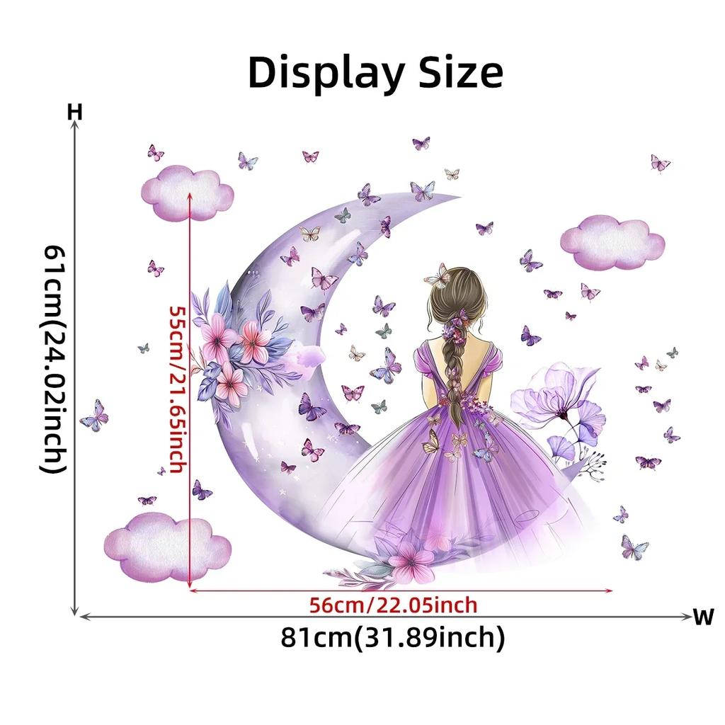 Девушка Назад Луна Бабочки Наклейки На Стены Детская Спальня Украшения Детская Комната Домашний Декор Гостиная Наклейки На Стены Плакаты