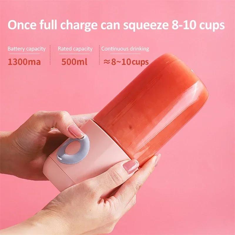 500ml Mini Blender Fruit Juicer Portable USB Handheld Smoothie Blender Wireless Vegetables Fruits Juicer Kitchen Tool Accessorie
