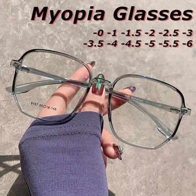 Модные популярные очки в большой оправе, очки для близорукости, мужские и женские модные модные простые очки, степень 0 1 1,5 2 2,5 3 3,5 4 4,5 5 5,5 6