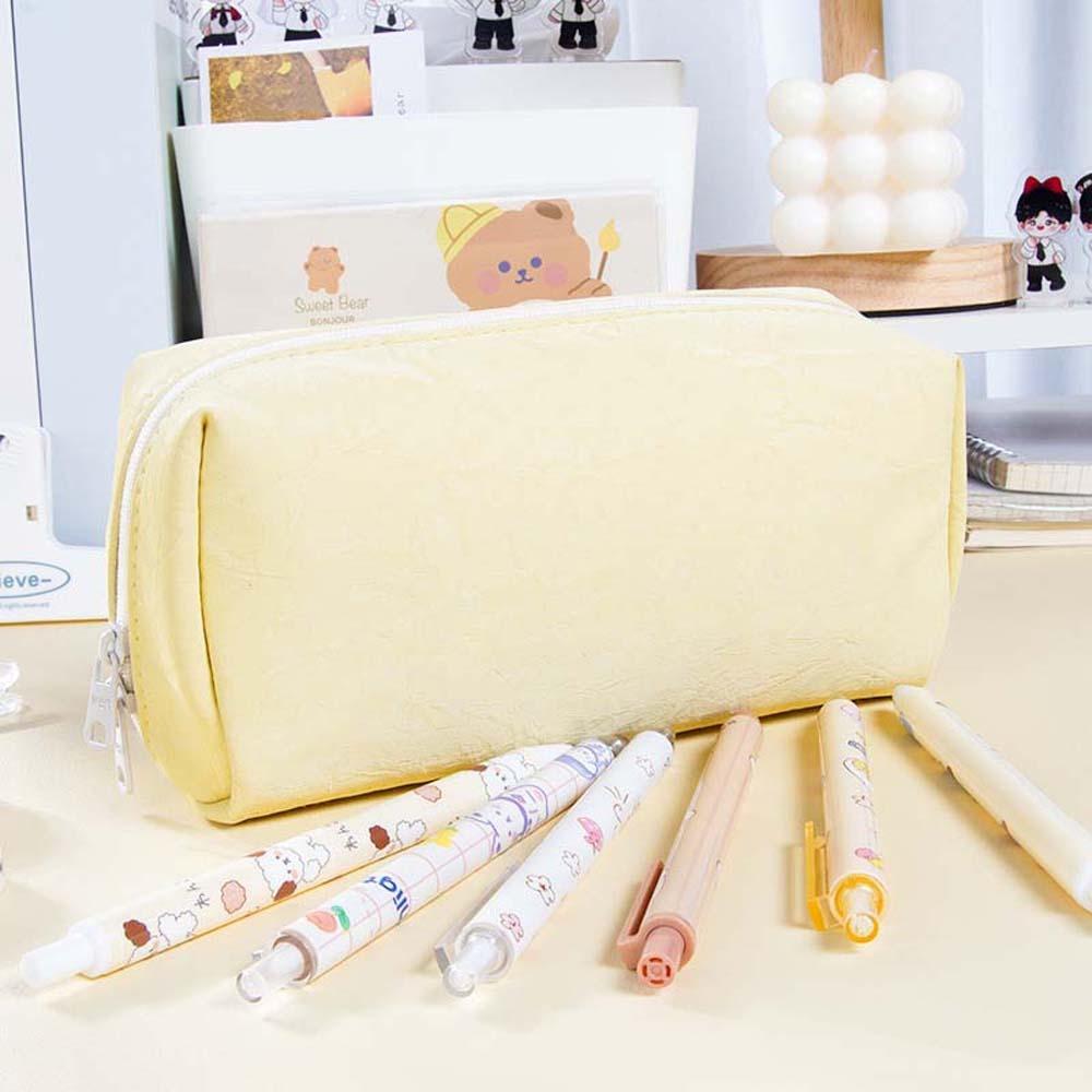Desktop Storage Big Pencil Bag Cream White Yellow INS Pencil Pouch School Supplies