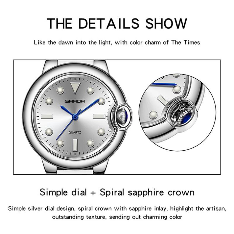SANDA Couple Trend Cool Men's and Women's Large Dial Waterproof Quartz Watches Fashion Personality Blue Ball Men's Watches