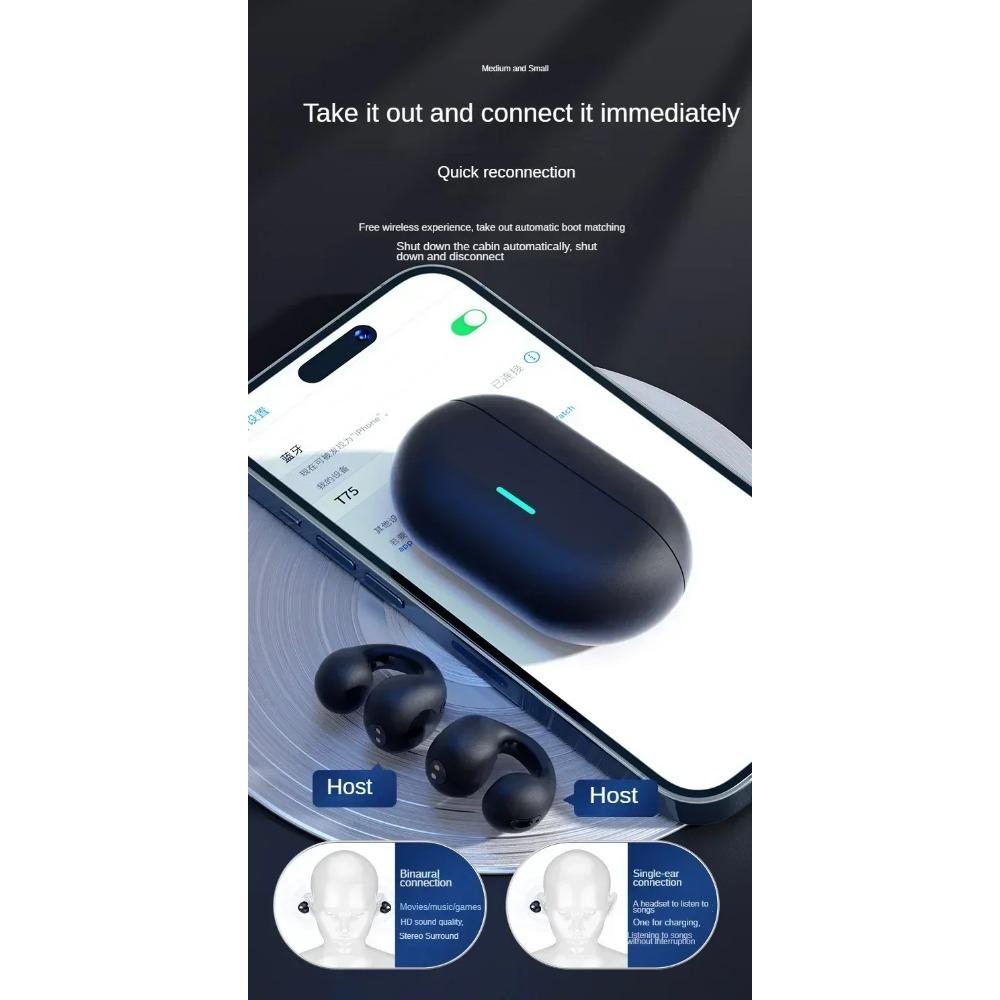 Беспроводные Bluetooth-наушники с костной проводимостью T75, зажим на ухо, музыка, шумоподавление, гарнитура, HD-звонки, спортивные, игровые наушники