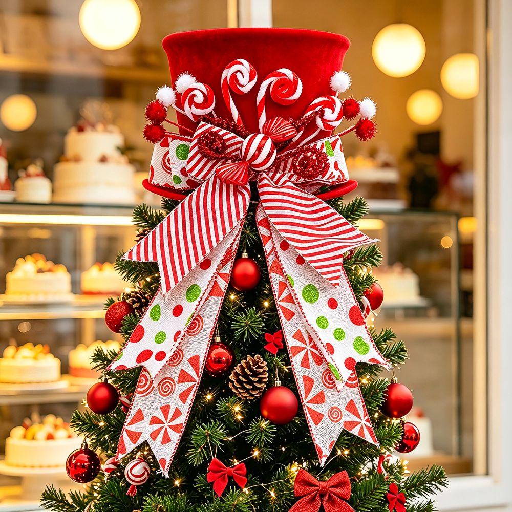 Shrinkable Spring Bow Christmas Tree Hat Christmas Tree Gift Hat Christmas Party