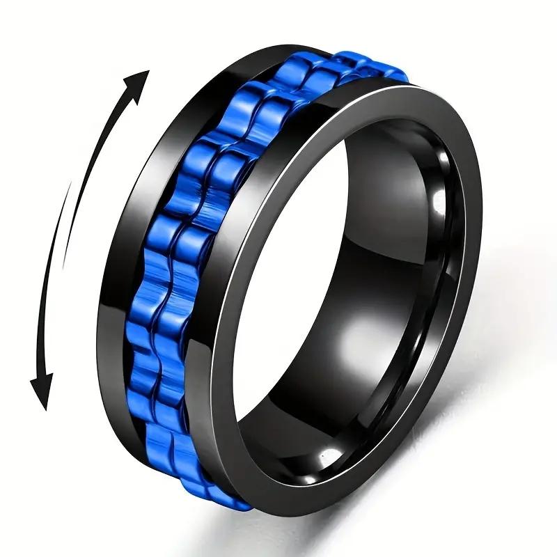 Anti Stress Stainless Steel Ring For Men Gear Chain Rotating Anxiety Relief Spinning Fidget Rings Punk Jewelry Bague Homme KTJ