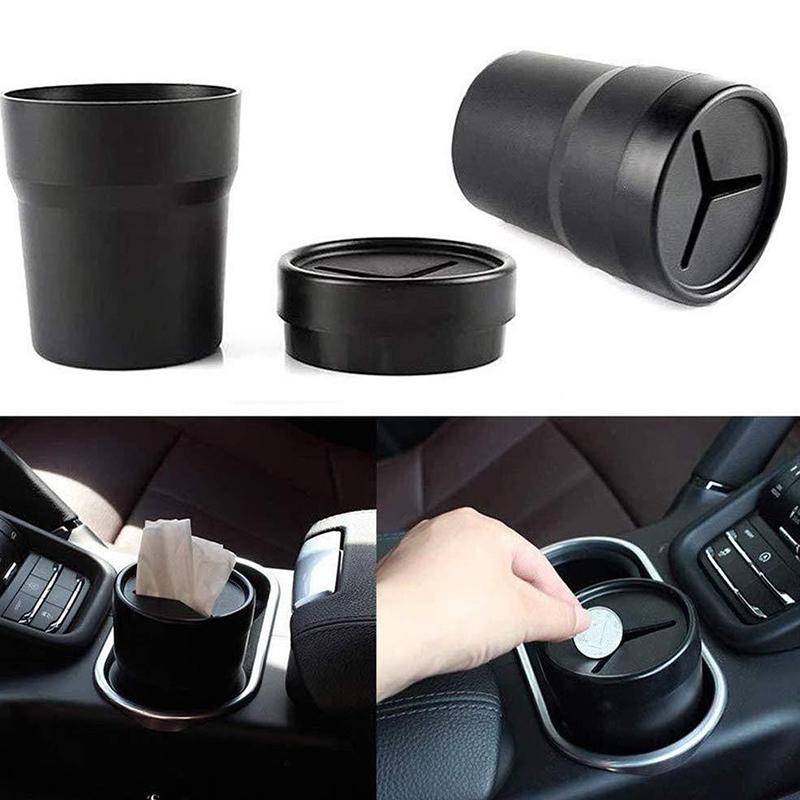 1Pc New Multifunctional Car Mini Trash Bin Cup Holder Car Trash Can Auto Holder Cap Mounts Black Plastic Interior Accessories