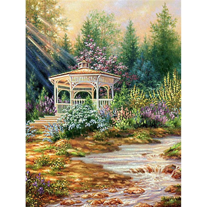 Diamond Rhinestones 5d Round Painting Forest House Scenery Diamond Embroidery Cross Stitch Mosaic Landscape