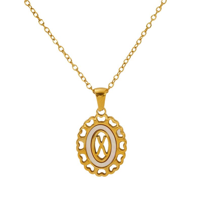 Titanium steel love hollow letter pendant female versatile fashion simple oval letter necklace female