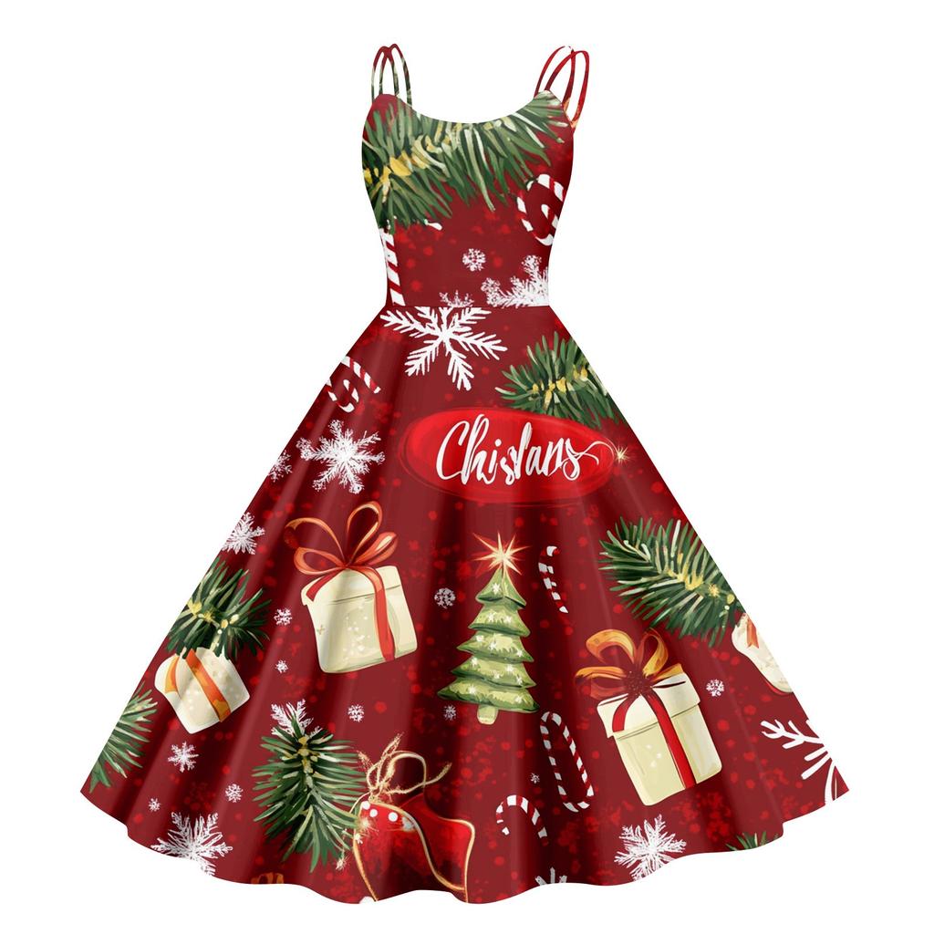 Women's Christmas Snowflake Print Sexy Slim Off Shoulder Punk Retro Dress