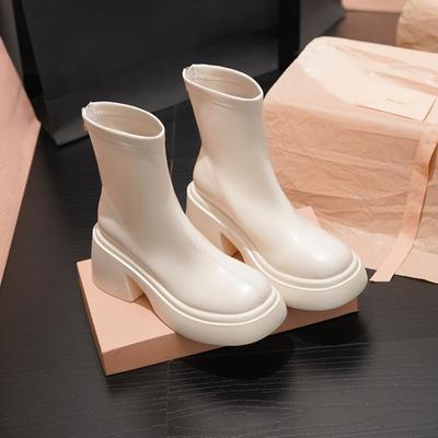 Ботильоны на толстой подошве и высоком каблуке женские осенне-зимний новый стиль простые удобные износостойкие универсальные короткие ботинки