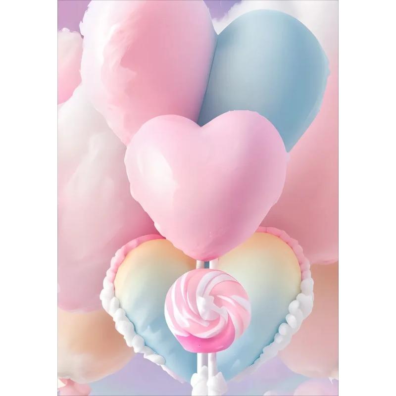 Colored Cotton Candy Rainbow Love Heart Posters Prints Canvas Printing Wall Art Picture for Girl Room Dessert Shop Decor Gifts