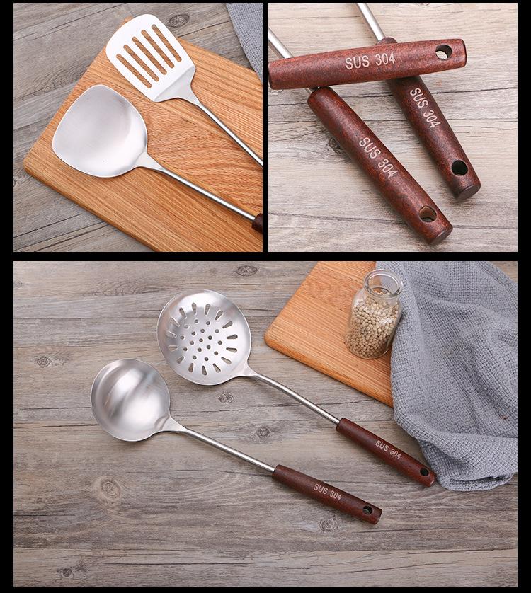 304 Stainless Steel Cooking Utensil Set Vintage Wooden Handle Kitchen Tools