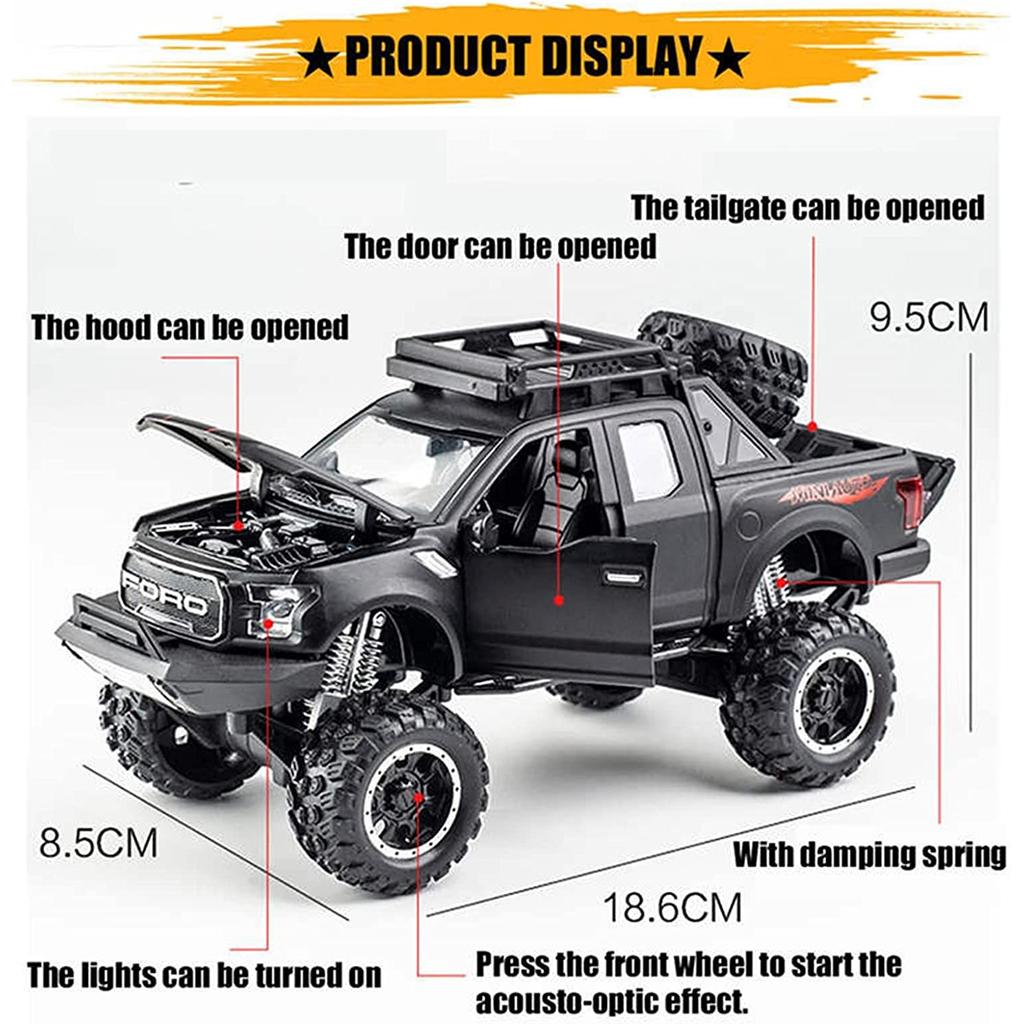 Масштаб 1/32 Ford Raptor F150, литая под давлением модель автомобиля, игрушечный автомобиль с откатным механизмом, звуком и светом для детей, коллекция подарков для мальчиков и девочек