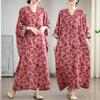 2025 Женское Длинное Платье Большого Размера Весна Базовый Пляжный Цветочный Принт Повседневный Винтаж Льняное Платье Свободный