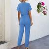Women's Casual Short Sleeve V-Neck Intersection Jumpsuit