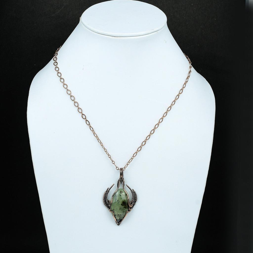 Кулон из мха-пренита, обернутый медной проволокой, кулон, ювелирные изделия из медной проволоки ручной работы, кулон в форме лица быка, ювелирные изделия из натурального драгоценного камня, подарок для нее