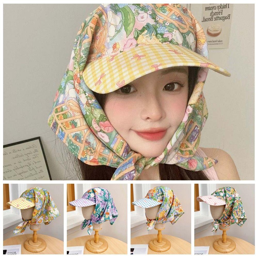 Floral Headscarf Baseball Hat Plaid Strappy Bandana Cap Triangle Headscarf Hat Summer Outing