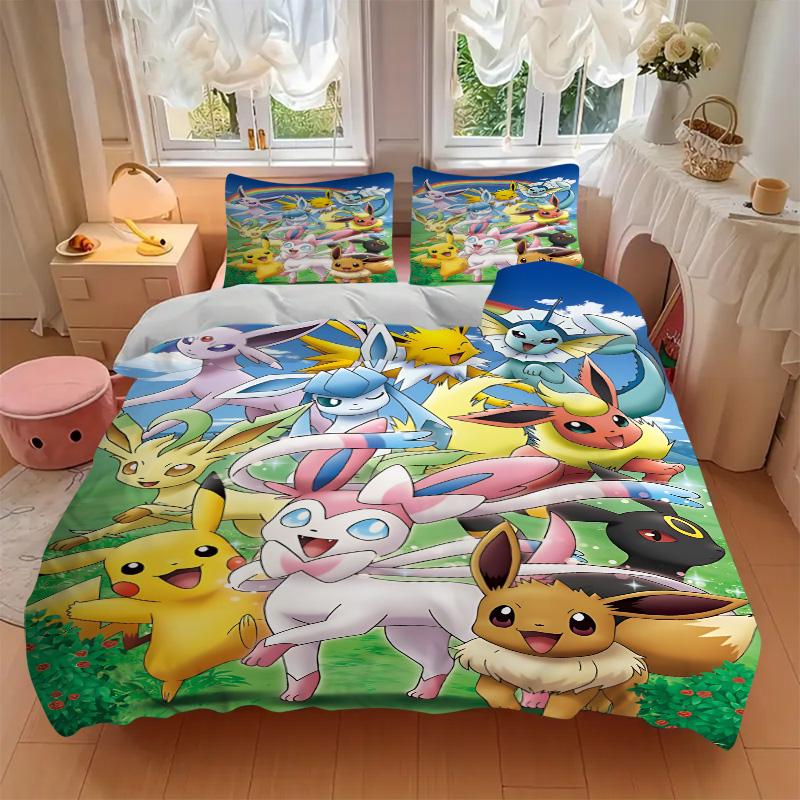 Pokmon Rainbow Celebration Print 3Pcs Bedding Setduvet Cover With 2 Bedropillowcase Home Birthday Gift