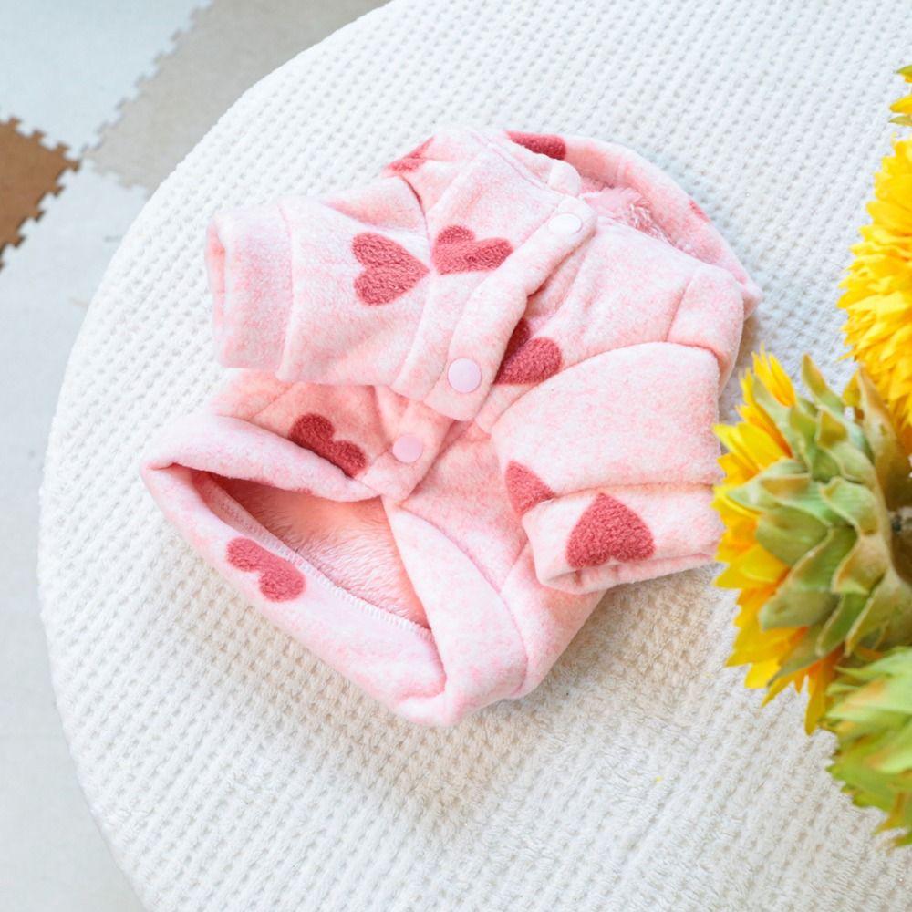 Cute Pink Heart Hooded Pet Sweatshirt Pink Heart Print Breathable Dog Hooded Jacket Comfortable Wear Insulated