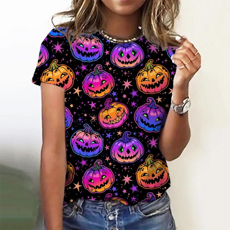 Женская футболка Halloween Funy Collection с 3D принтом, футболки с короткими рукавами и круглым вырезом, летучая мышь, конфеты, Y2k, уличная одежда для девочек, топы