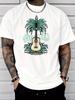 Unisex White Crew Neck Tee Palm Guitar Summer Print Oversized Short Sleeve Unisexs Summer Streetwear Casual Daily Basic Wear Top