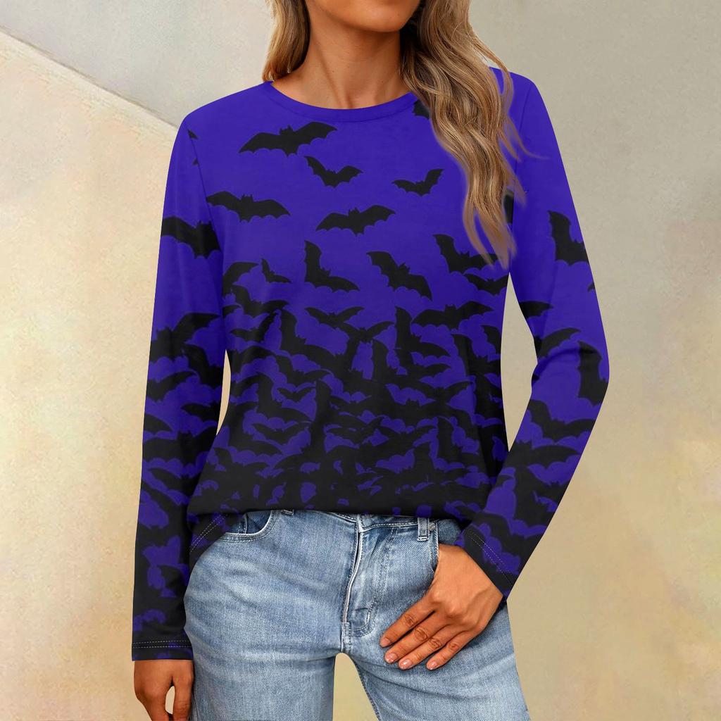 Женская свободная повседневная повседневная футболка с длинным рукавом и круглым вырезом, сплошной цвет, топ