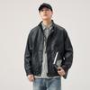 Винтажная однотонная универсальная куртка из искусственной кожи, мужская свободная куртка большого размера с воротником-стойкой, повседневная куртка из байкерской кожи