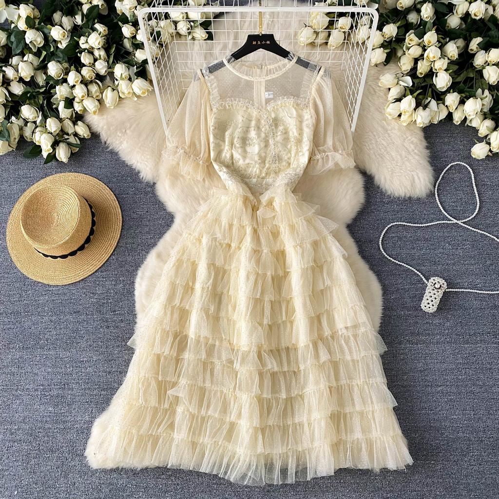 Летние женские элегантные вечерние платья с цветочной вышивкой и тортом