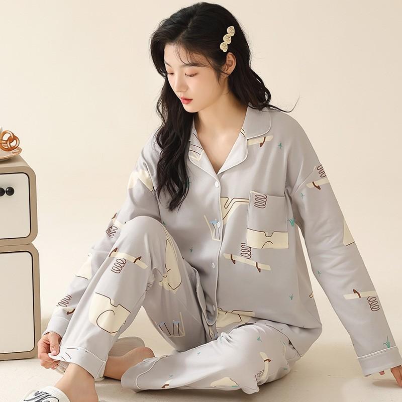 Women's Cardigan Long-sleeved Long Pants Cotton Pajamas Homewear   New Women's Cute Cartoon Comfortable Suit Can Be Worn Outside